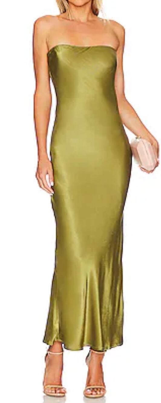 SNDYS x REVOLVE Angel Strapless Midi Dress Green Satin Side Zip